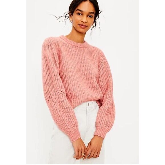 NWT ANN TAYLOR LOFT Pullover Fuzzy Ribbed Sweater Pink 2XS - Picture 1 of 11
